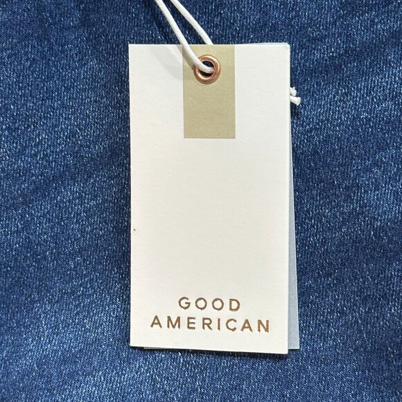 Good American Bermuda Denim Shorts Indigo 20-26 Plus Cut Off Distressed Mid Rise - Picture 9 of 10